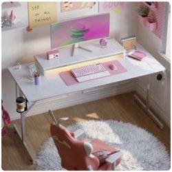 52-in W White Computer Desk with Power Outlets and USB Charging Ports