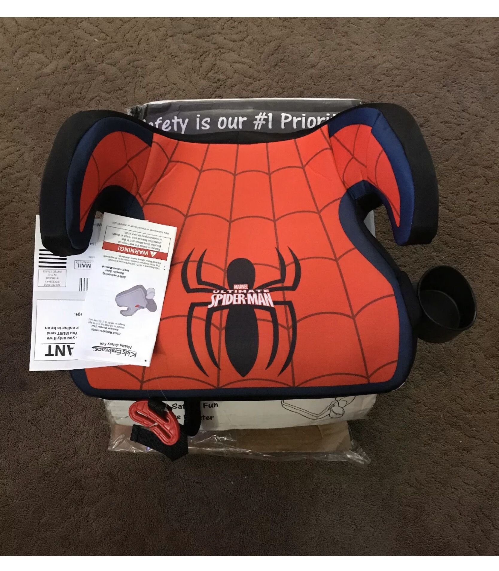 KidsEmbrace Spider-Man Booster Car Seat Marvel Youth Backless Cup Holder Red