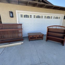 Queen Bed frame - Coffee Table - Book Shelf