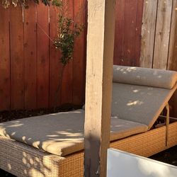 2 Outdoor Tan Wicker Pool Loungers Adjustable 