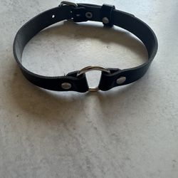 Black Fetish Leather Choker Silver Ring Necklace DS Buckle Goth Retro Women’s