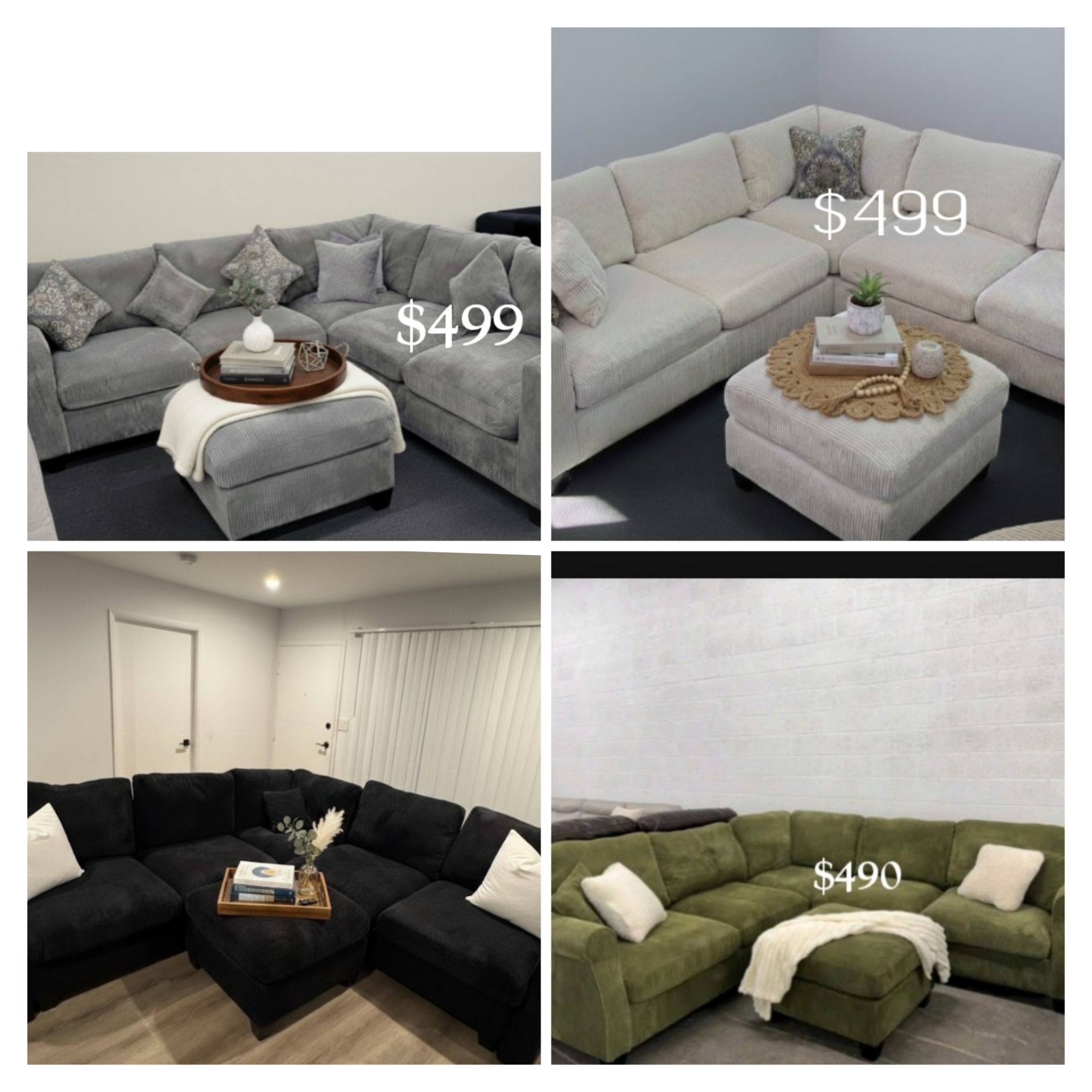 Beautiful‼️4-Pc Corduroy Sectional Sofa With Ottoman Sets