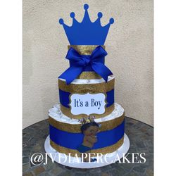 It’s A Boy Gold And Blue Diaper Cake Great For Baby Showers 