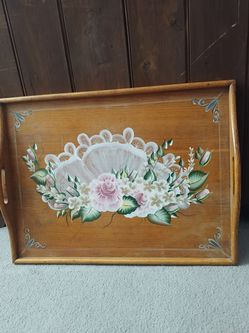 Vintage Serving Tray, Tea Tray, Decorative Serving Tray, Ottoman Tray, Wooden Tray, Bed Tray, Coffee Tray, Tray With Handles, Dimension 24" X 18 ".