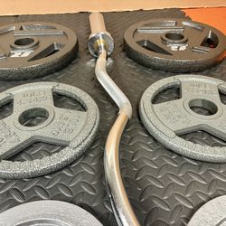 Pretty Cool Start Olympic Curl Bar with Pairs on 25s to 2.5s Pounders. BRAND NEW!! Brute W: 105#