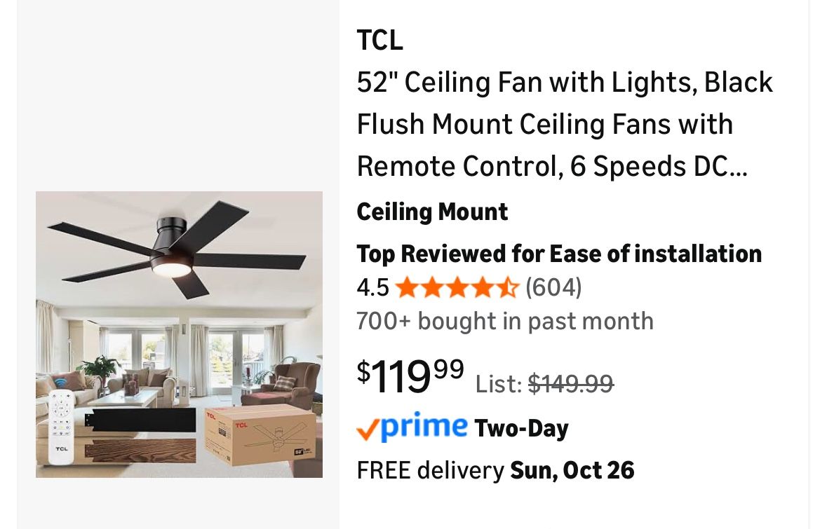 TCL 6 Speed Ceiling Fan