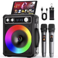 Karaoke Machine, Portable Bluetooth Karaoke Speaker with 2 Wireless Microphones, PA System for Adults Kids with LED Lights & Echo Adj
