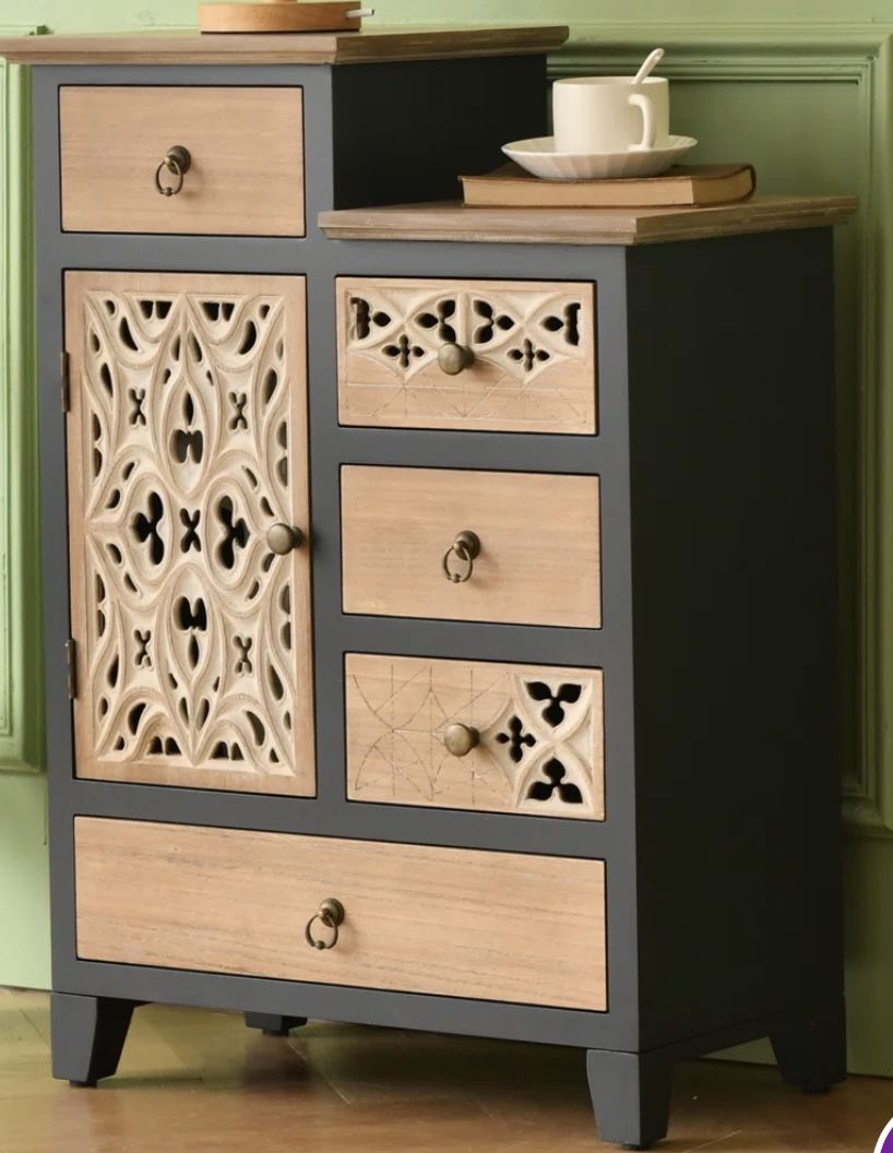 21” Carved Wood Nightstand