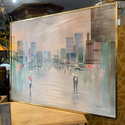 Mid Century Large Oreo On Canvas Signed 50 By 40 