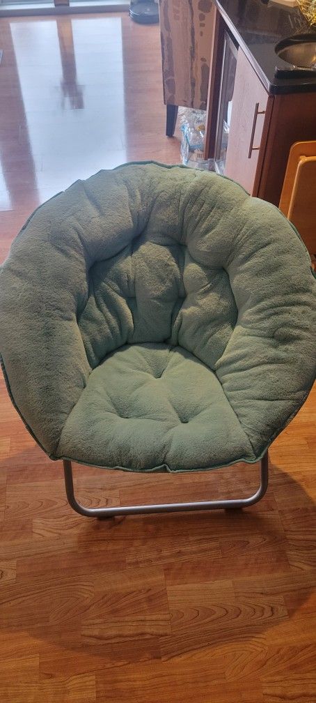 Faux Fur Saucer Chair, Light Blue - Like New