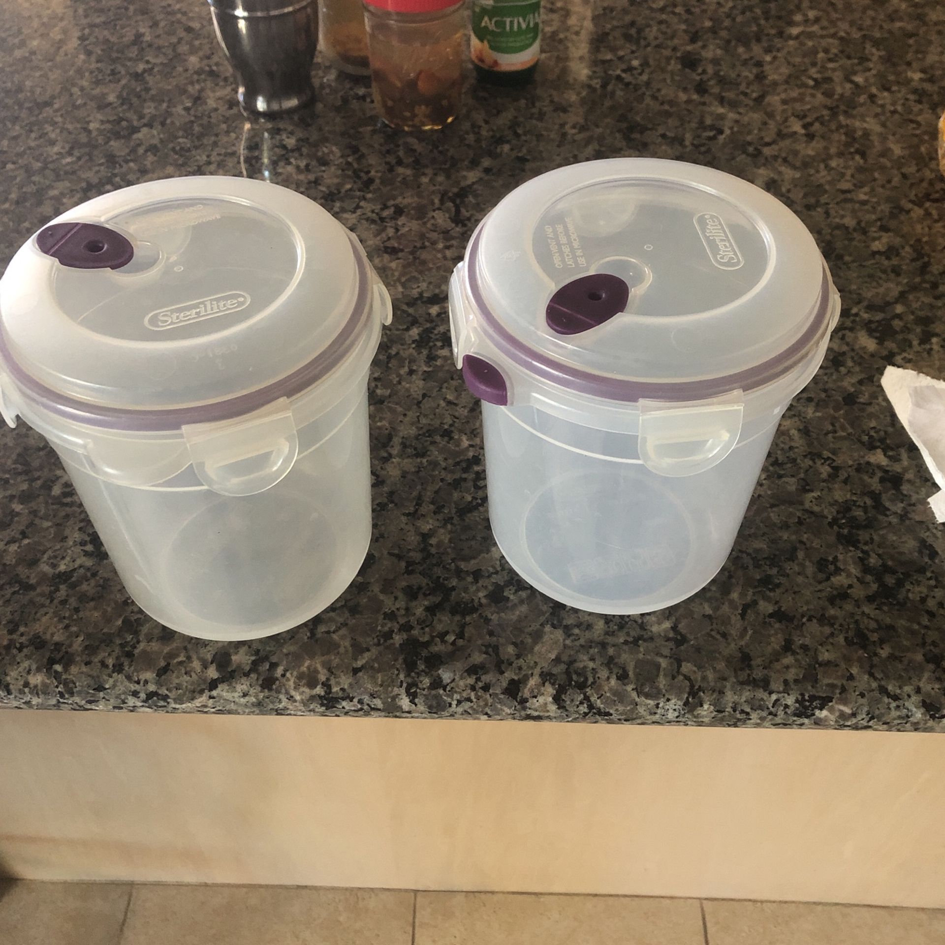 Two Sterilite storage containers (1.5 liter in size) 