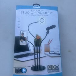 Bower Flexible Studio Ring Light with Stand & Mic Holder (inline remote,3 light)