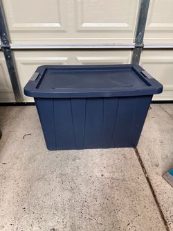 Large Blue Plastic Storage Tote with Lid 30 gallons Sterilite brand