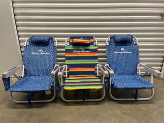 3x Tommy Bahama Backpack Beach Chair Blue Geometric Starburst Pattern Folding Reclining Lightweight Aluminum Frame Cooler Pouch Storage Towel Bar Pill