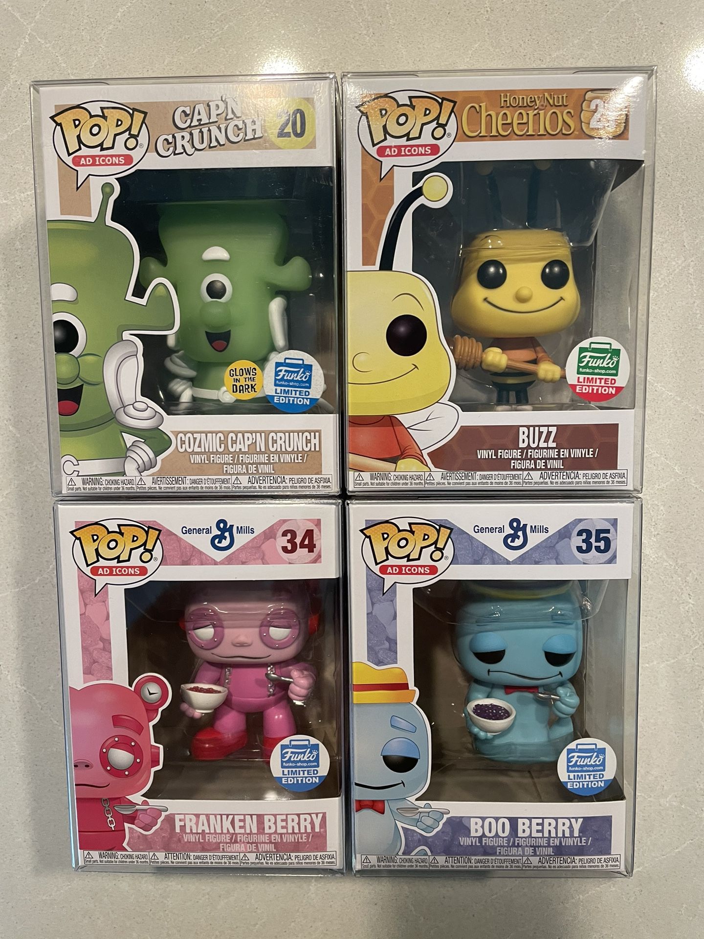 GLOW Cozmic Cap’n Crunch Buzz FrankenBerry Boo Berry Cereal Funko Pop Set *VAULTED* Shop Exclusive Ad Icons 34 35 General Mills Cheerios Quaker Oats
