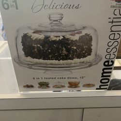Home Essentials 6 in 1 Footed Cake Dome 12", Clear Glass and Multi-Use