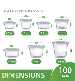 100 SETS -  CLEAR PORTION CUP WITH LID