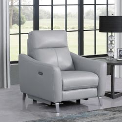 Brand New Silver Leatherette Power Reclining Chair