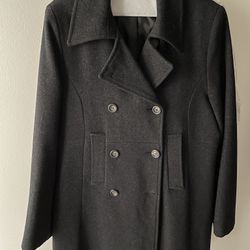 Pea Coat/Black/Double Breasted/Lined-100%Wool-LIKE NEW! 