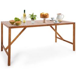 New Costway 67” Patio Rectangle Acacia Wood Outdoor Dining Table w/ Slatted Top Sits Up to 6