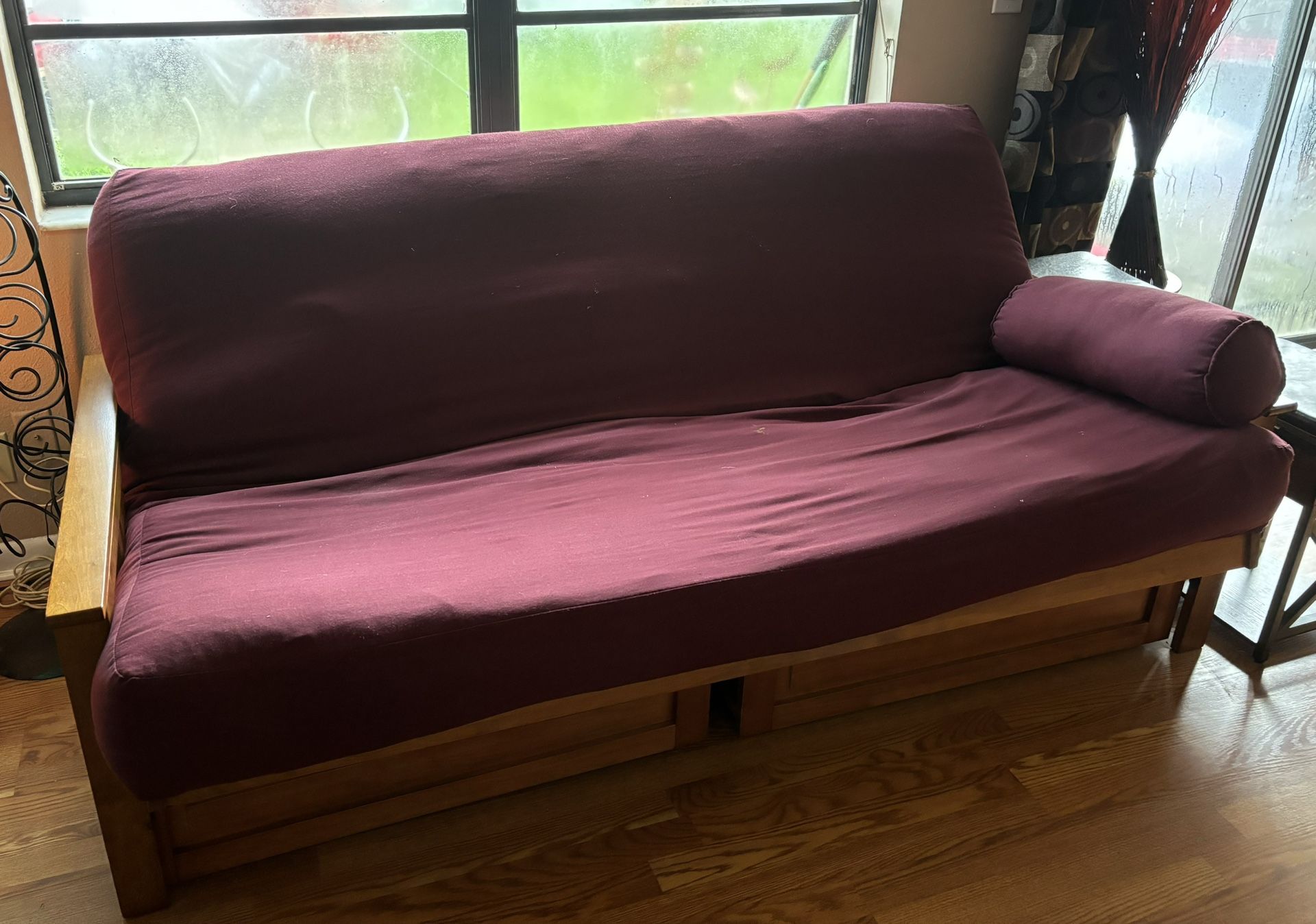 Wood Futon with Futon Mattress & Sliding Drawers