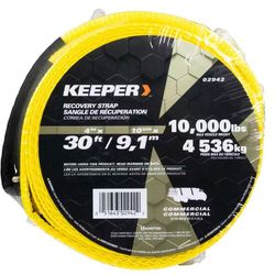 KEEPER 02942 30ft x 4in x 20,000 lbs. Vehicle Recovery Strap W/Protective Loops