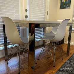 Chrome and White Dining Table With 4 Chairs