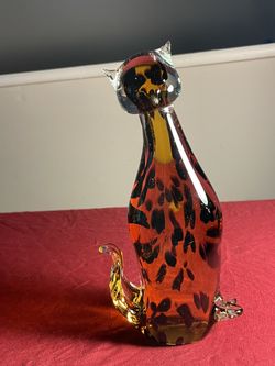Vintage Glass Cat Sculpture 
