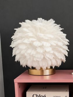 Faux Feather Lamps with Gold Base- 2x