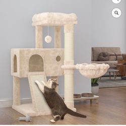  36 in Cat Tower with Scratching Posts, Soft Plush Cat Climbing Tower for Kittens, Beige
