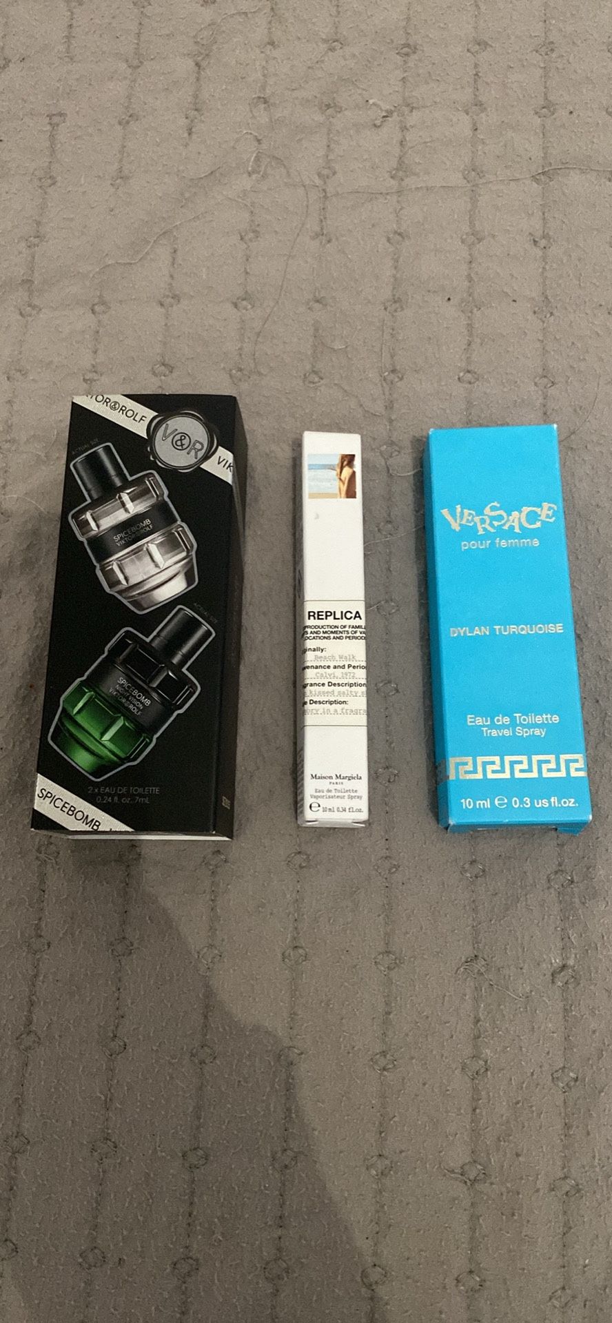 Spice Bomb Edt, Night Vision, Mason Margiela Beach Walk, Versace Dylan Turquoise Travel Size Bundle