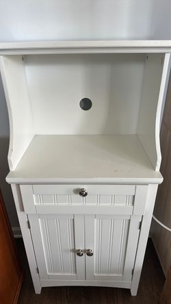 White Microwave Cart with Cabinet and Drawer
