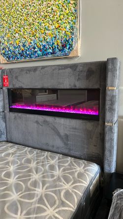 Queen LED grey or black bed complete bed headboard footboard rails slats $699. King $899