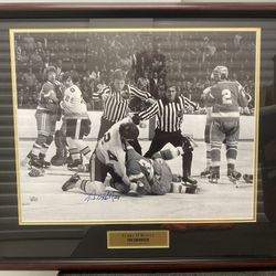 TERRY O'REILLY AUTHENTICATED AUTOGRAPHED 16x20 FRAMED BRUINS  FIGHT PHOTO