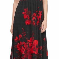 SLNY Red Black Floral Dress With Sequins Size 12 Worn Once