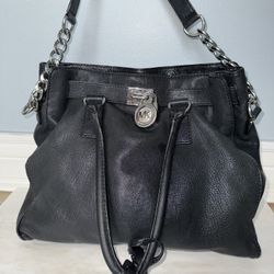 Michael Kors Black Saffiano Leather Chain Link Padlock Satchel