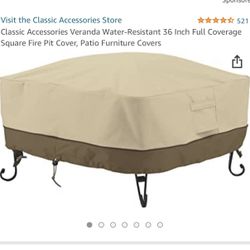 Classic Accessories Veranda Water-Resistant 36 Inch Full Coverage Square Fire Pit Cover, Patio Furniture Covers