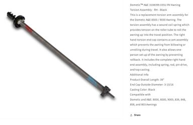 New Domestic (contact info removed).035 RV awning  Torsion Assembly-RH