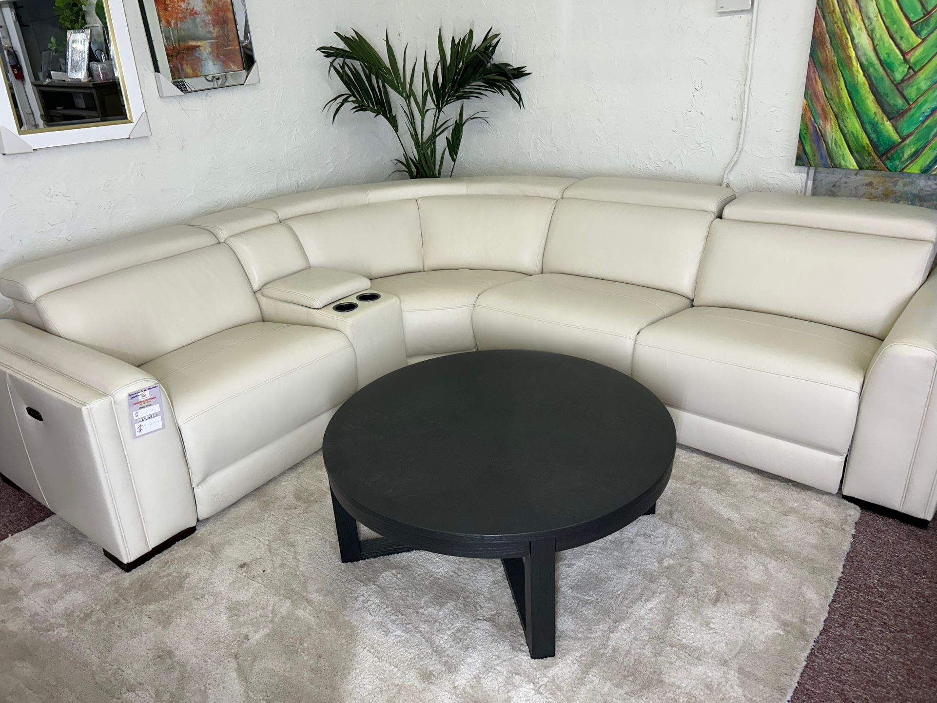 Furniture- 100% Real Leather 5 Pc Sectional With 2 Power Recliners- Jenneth