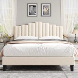 Queen Size Piano Style Bed Frame Upholstered Platform Bed With Headboard, Adjustable Bed Frame