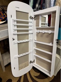 Jewelry Full Length Mirror with Storage, Wall or Over The Door
