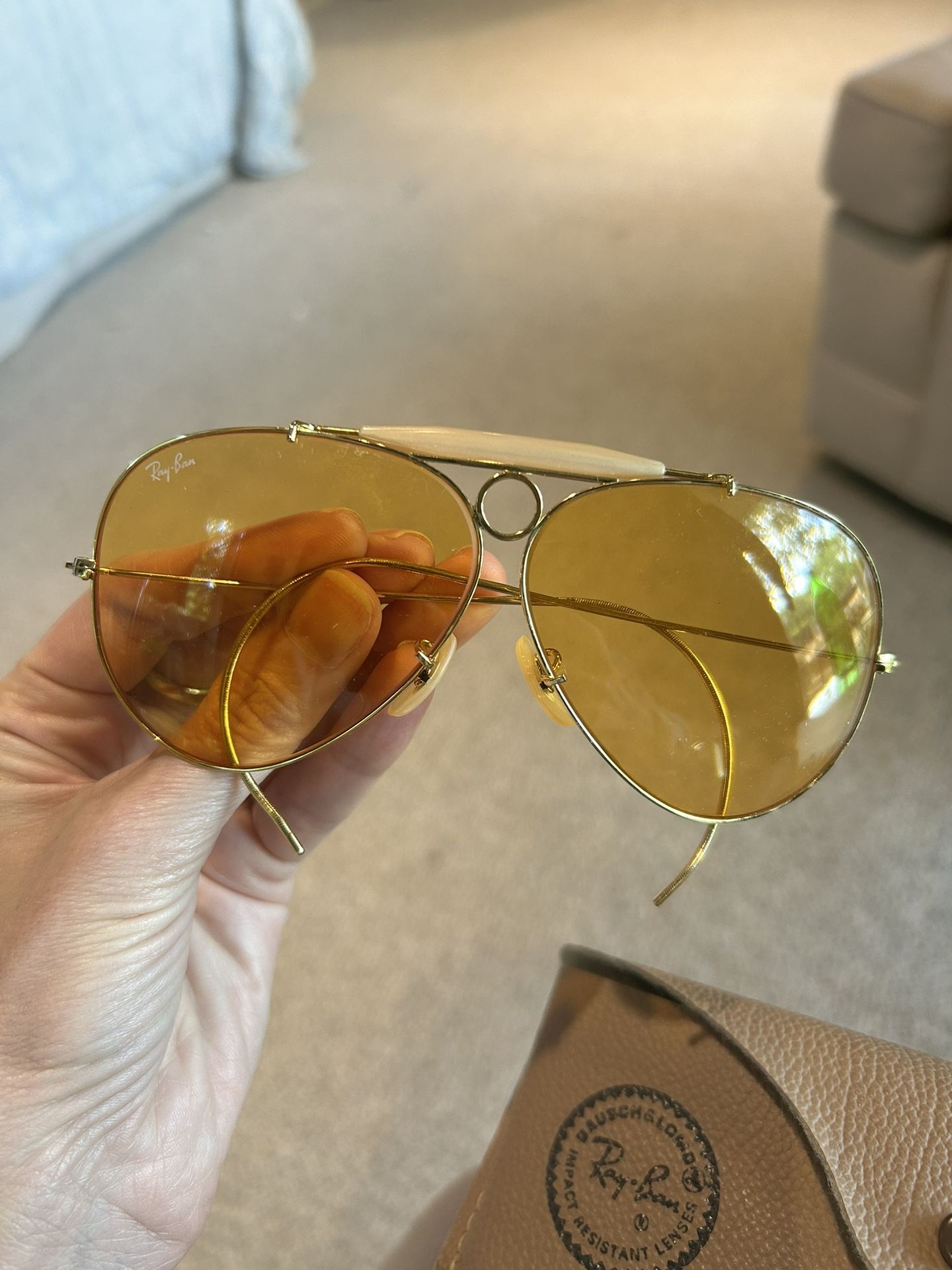 1960's VINTAGE BAUSCH & LOMB RAY-BAN ALL-WEATHER AMBERMATIC SHOOTER SUNGLASSES