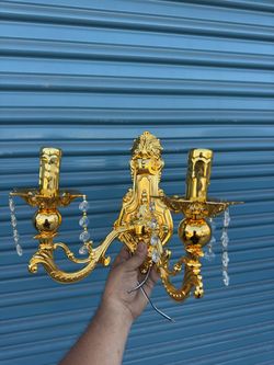 Gold Baroque Two-Arm Crystal Wall Sconce