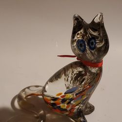 4" Glass Style Cat Figurine 