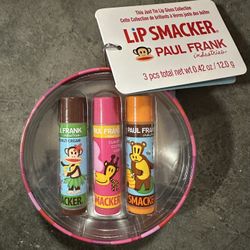 3 Paul Frank Lip Smacker Lip Balms with collectible tin