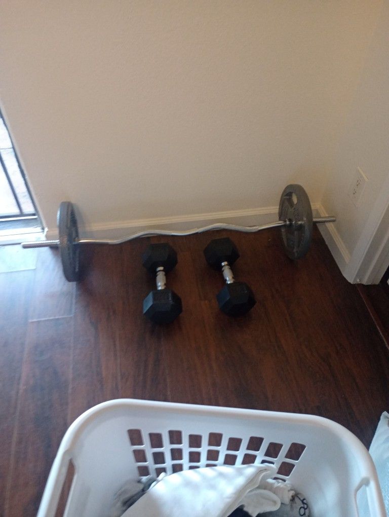 Curl Bar And Dumbbells