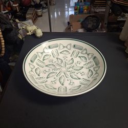 La Primula Ceramic Large Pasta Serving Bowl Made In Italy 🇮🇹  Green & White Pasta Pattern Vintage Mid To Late 20th Century 12"W X 2.5"H
