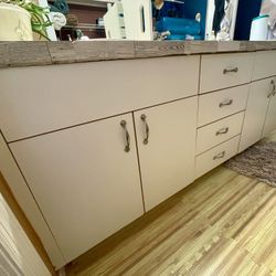 Double Bathroom Vanity For Parts or Refinishing Project-White with cream sinks FREE YOU REMOVE & MOVE!!!!