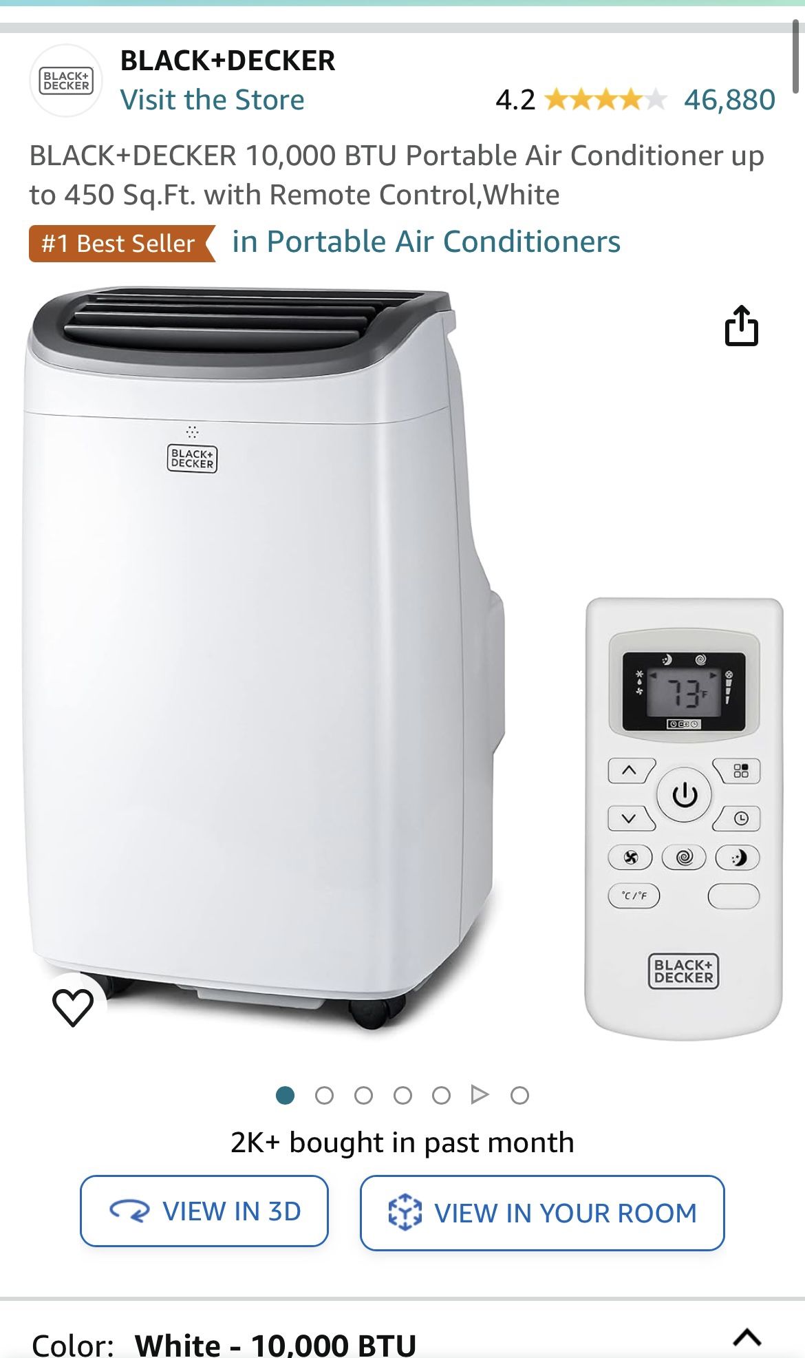 BLACK+DECKER 10,000 BTU Portable Air Conditioner up to 450