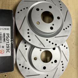 Lexus ES300h 13-18 Front Drill Slot Geomet Rotors Ceramic Brake Pads